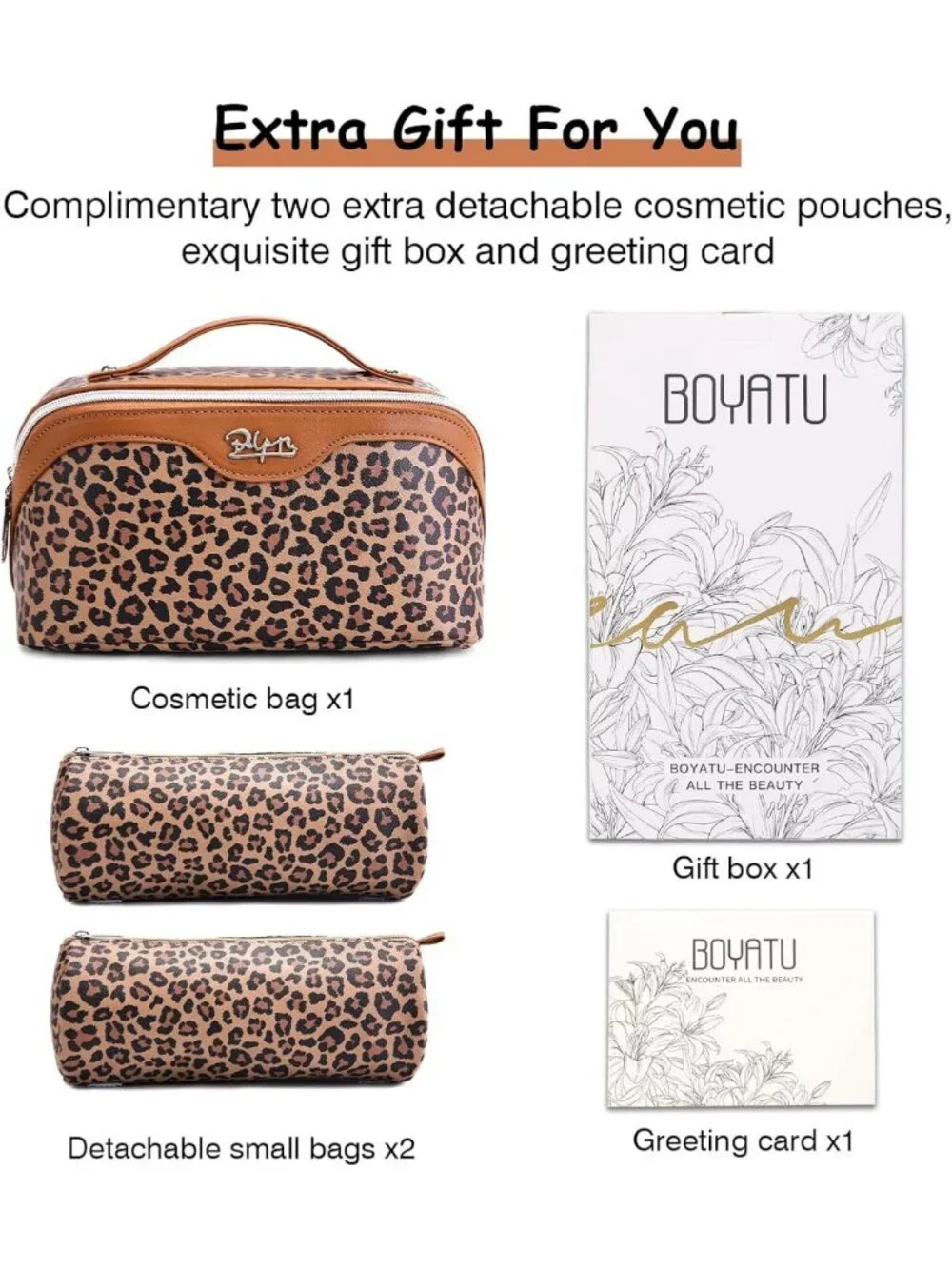 Leopard Print Travel Makeup Bag Set - 3 Pcs Vegan Leather Organizer, Waterproof